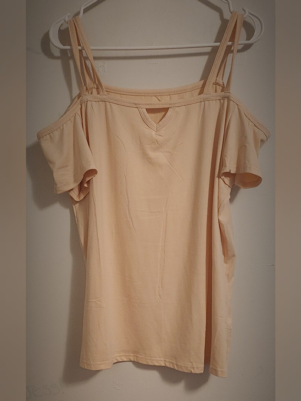 Women’s Cold-Shoulder Tank Top in Soft Peach, XL.